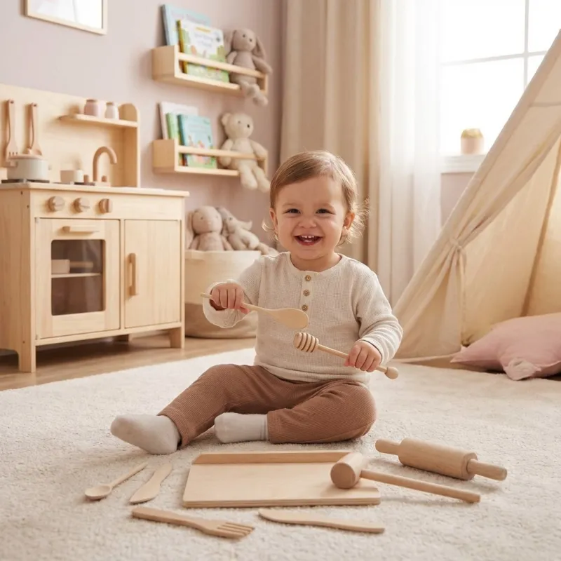 Baby Mix Dřevěná kuchyňská sada pro malé šéfkuchaře
