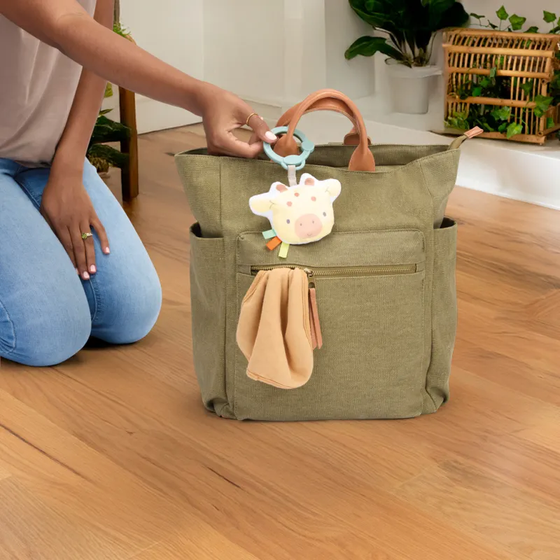 INGENUITY Hračka aktivní skákací se stolkem 2v1 Bounce to Bloom™ Chambray