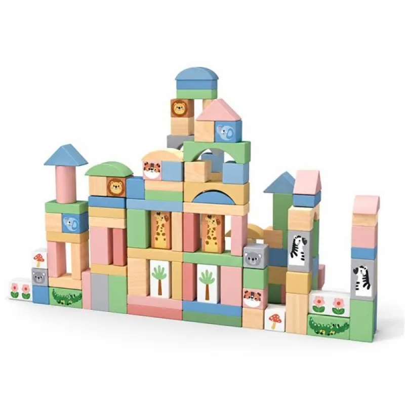Baby Mix Dřevěné kostky Safari 120 ks Montessori